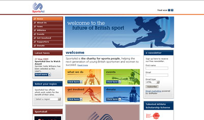 SportsAid HTML/CSS/jQuery and bespoke CodeIgniter PHP CMS